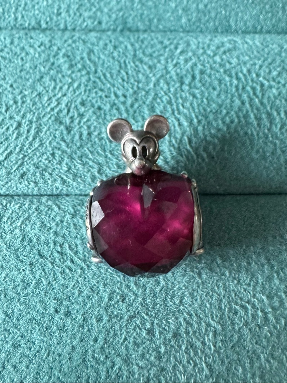 Pandora Silver Charm with Deep Purple Faceted Heart